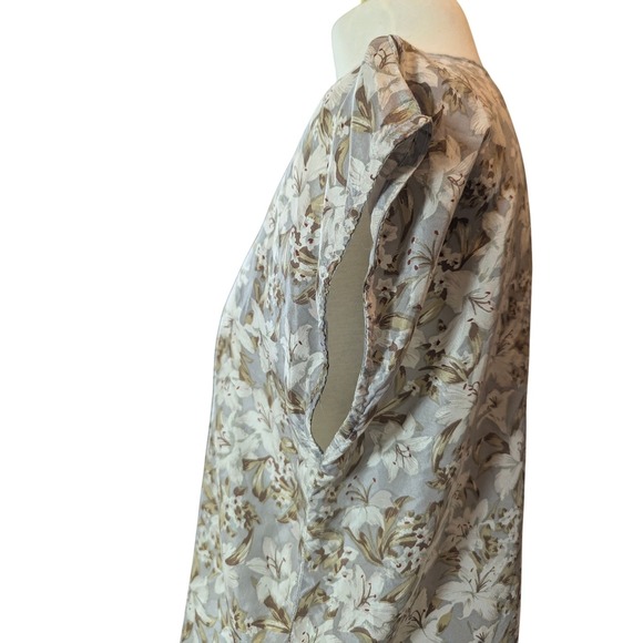 Vintage 100% Silk Floral Blouse Neutral Botanical Print Lightweight Top L. BICHE - Picture 3 of 10